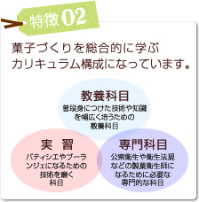 特徴02 菓子づくりを総合的に学ぶカリキュラム構成になっています。